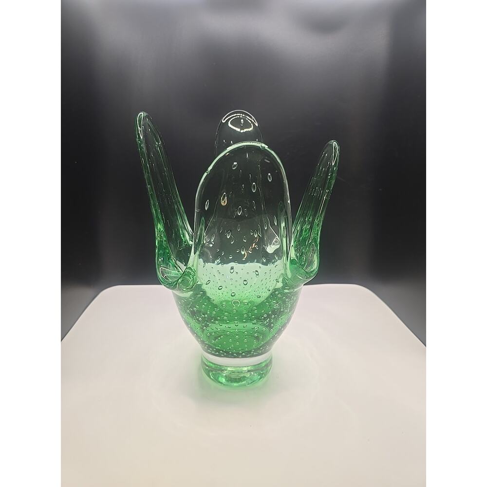 Murano Bubble Art 4 Finger Swung Vase, Light Green
